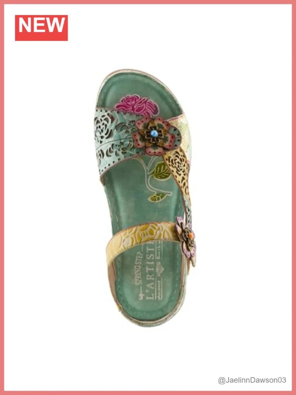 L'Artiste Script Women's Hand-Painted Floral Leather Wedge Sandal